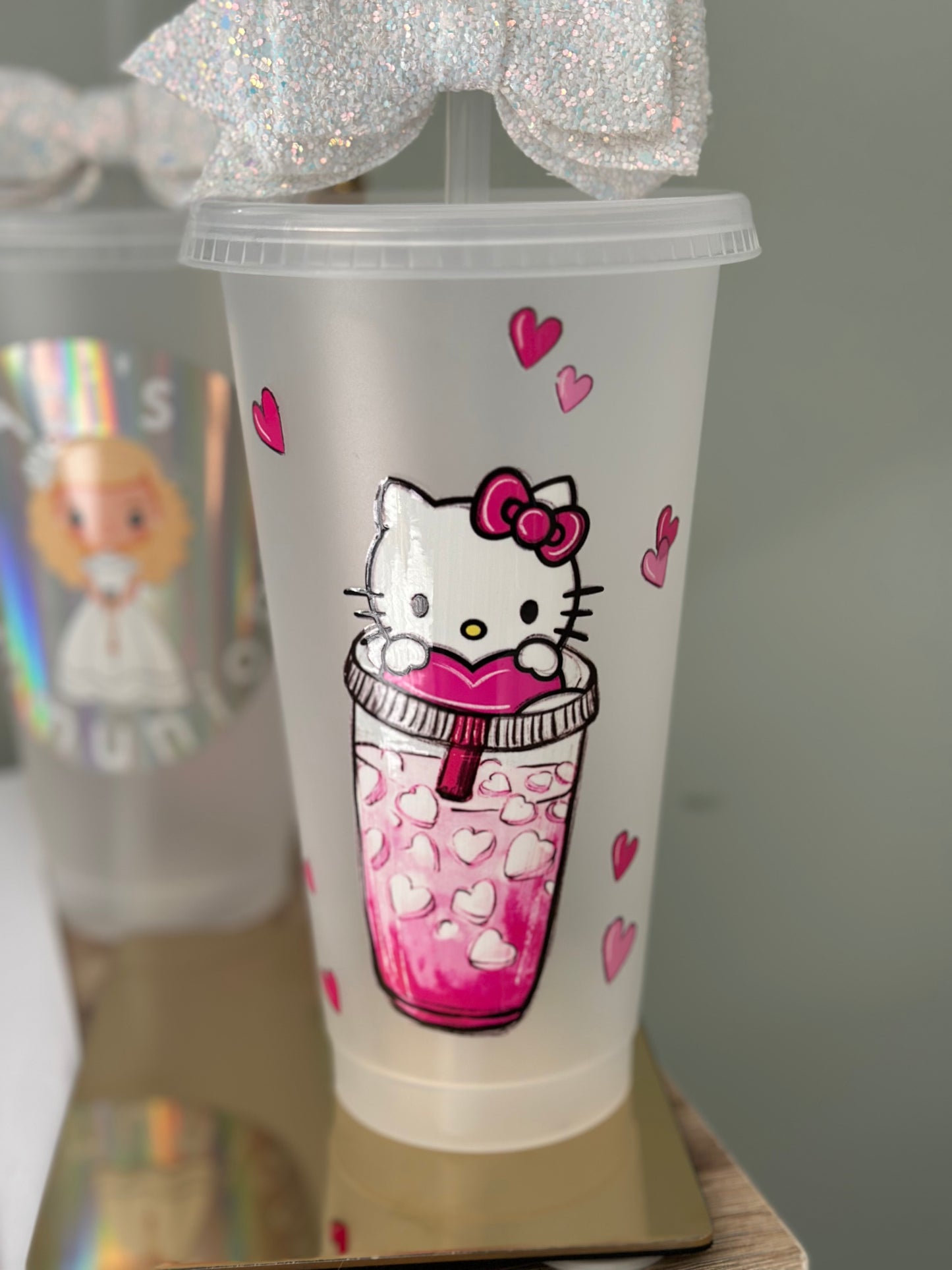 Plastic straw drinking cup cold cup vinyl decal kitty pink sticker vinyl uv dtf transfer