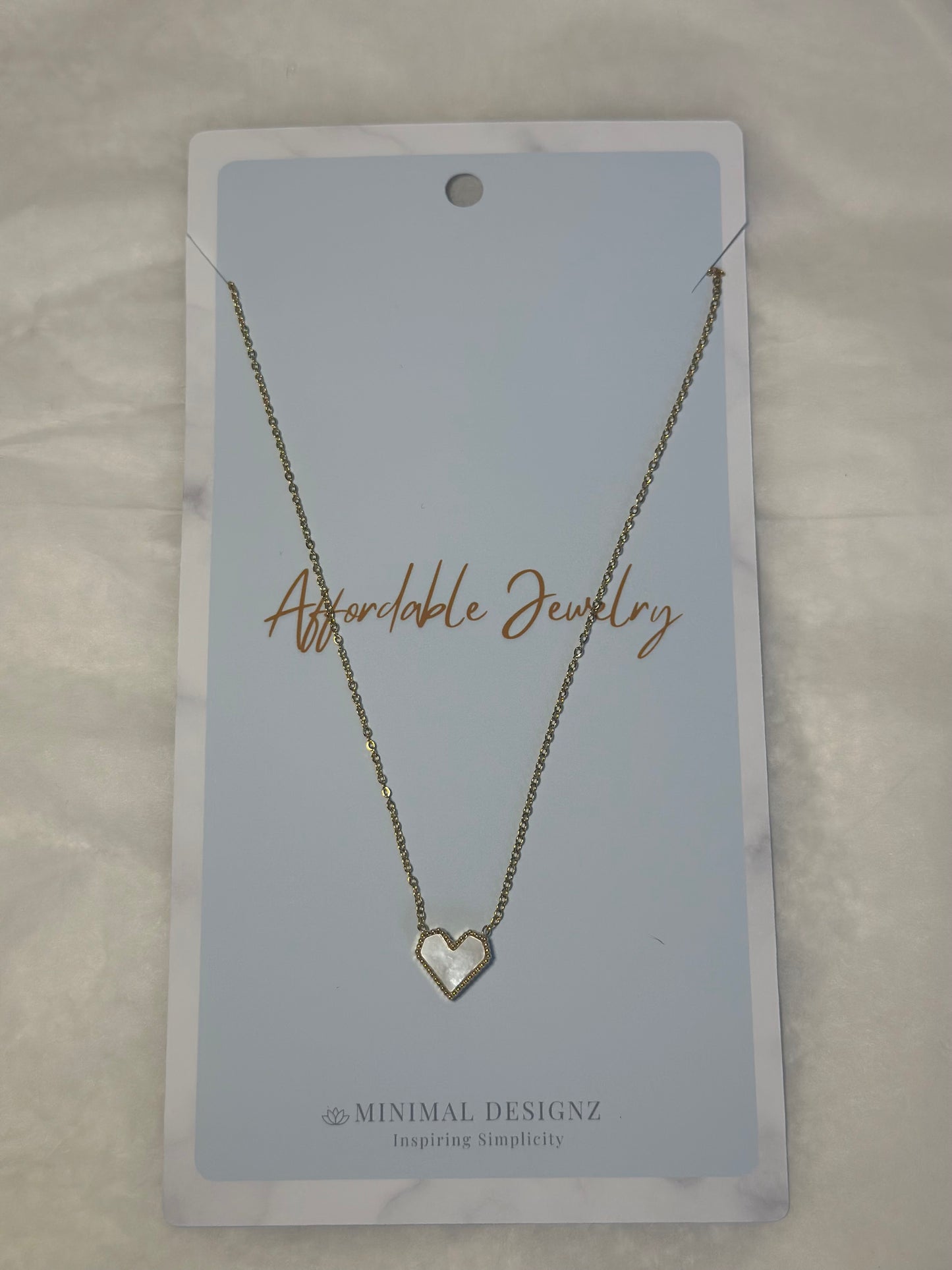 White heart minimal necklace