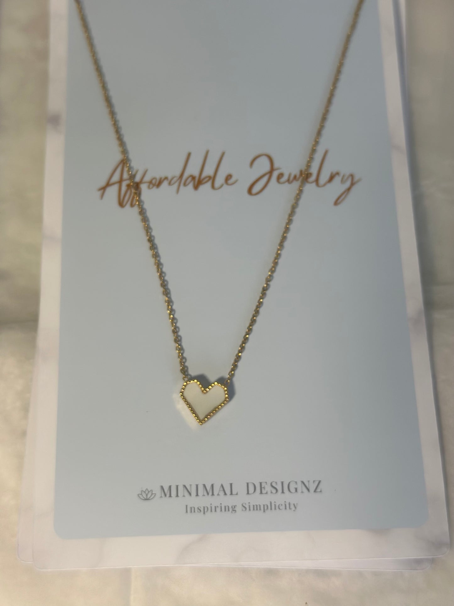 White heart minimal necklace