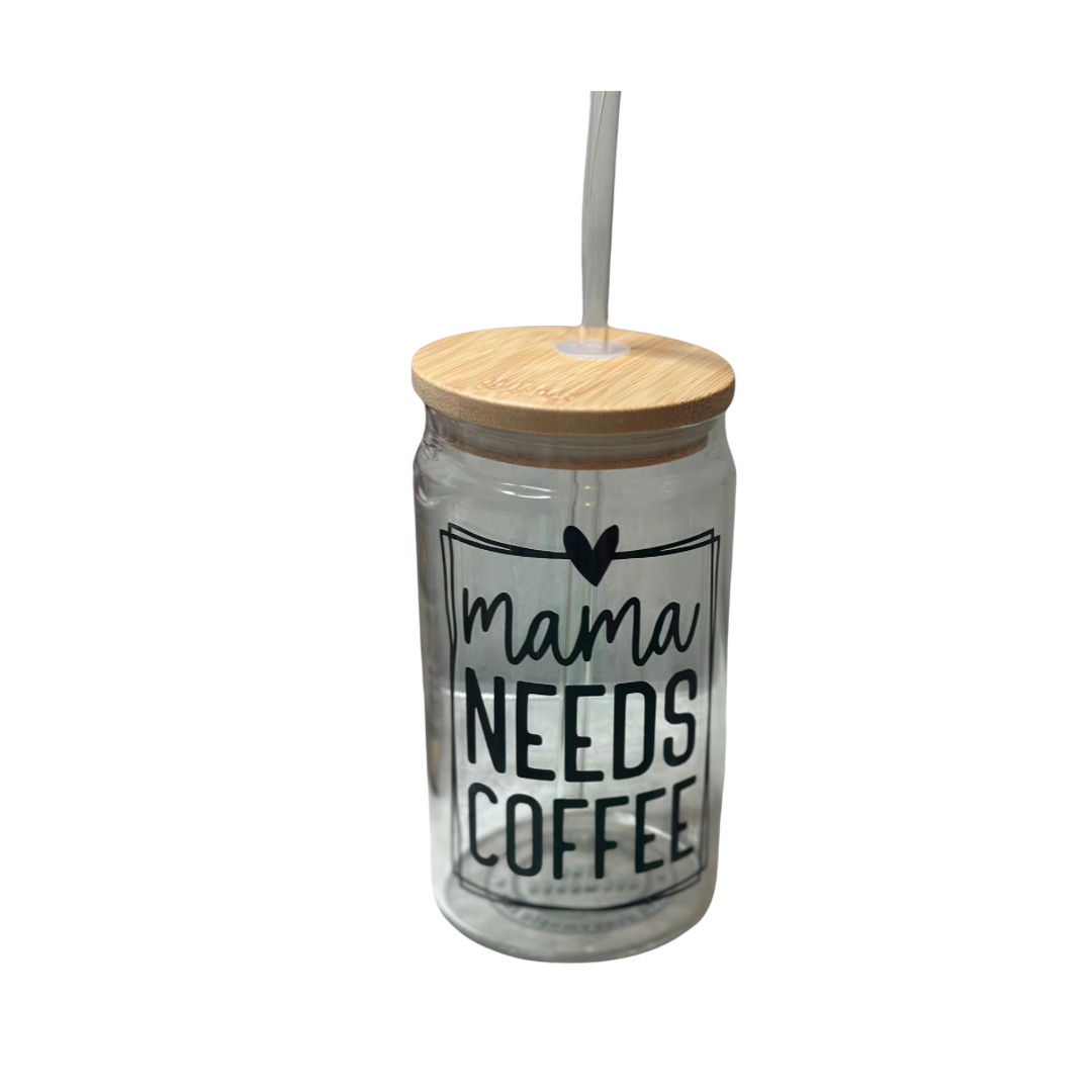 Mama needs coffee Libby glass