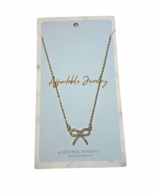 Rhine stone bow necklace
