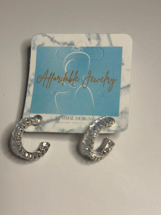 Silver Crystal Huggies Hoops
