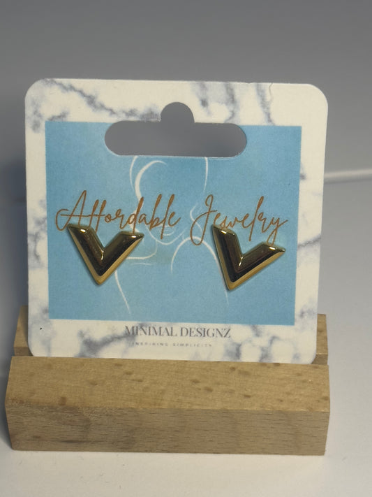 Gold V Stud Earrings
