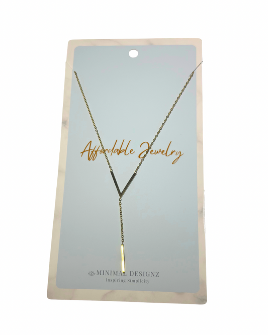 Gold V bar drop necklace